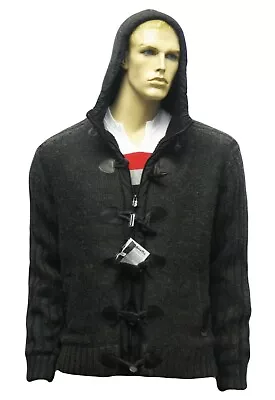 Lambretta Knitted Duffle Sherpa Hoodie Toggles Hooded Jacket Knit Grey Mens • £49.99