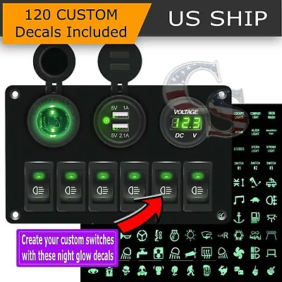 Car Marine Boat 6 Gang Waterproof Circuit Green LED Rocker Switch Panel Breaker • $27.99