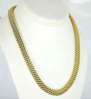 $5500 • Buy Fope 18K Solid Yellow Gold 9.5mm Basket Weave Mesh Oval Chain Necklace 68.9g