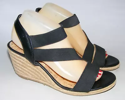 Merona Women's Size 9.5 M Black Espadrille 3  Wedge Sandals Slip On Heels Shoes • $18.95