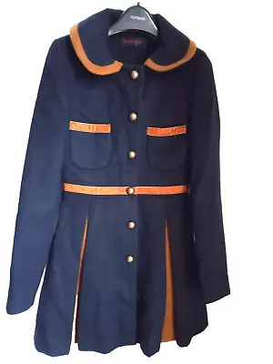 Warm Blue Winter Coat Size 6 Fit And Flare Pleated Brass Buttons Miss Selfridge • £12