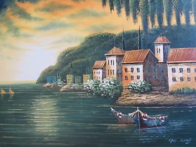 £21.95 • Buy Mediterranean Sea Large Oil Painting Canvas Ocean Spain Greece Italy Original