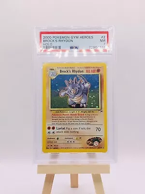 $5 • Buy 	PSA 7 SWIRL Brock's Rhydon 2/132 Holo Rare Gym Heroes Pokemon Cards 2000 NM