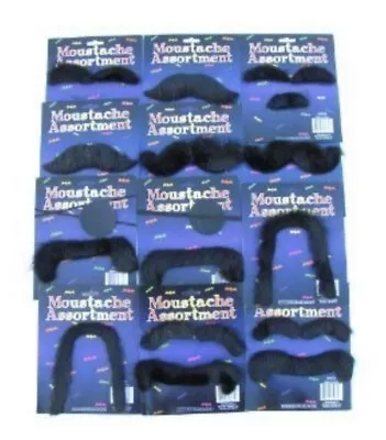 New Pack Of 12 Sticky Adhesive Mustaches Dress Up Party Favors Black FREE SHIP • $7.50