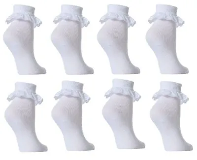 £11.99 • Buy 12 Pairs GIRLS SCHOOL COTTON LACE SOCKS FRILLY LACE ANKLE SOCKS ALL SIZES 
