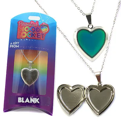 Mood Heart-Shaped Silver Tone Locket Necklace- Blank Colour Change Thermochromic • $7.39