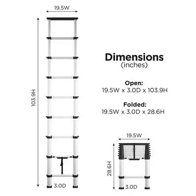 Cosco Telescoping Extension Ladder 300 Lbs. Load Capacity 8.5 Ft Aluminum 8-Step • $141.23