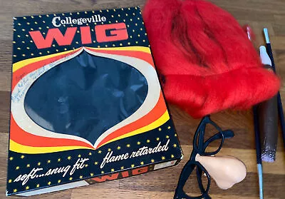 Vintage Halloween Collegeville Costume BLACK Wig In Box & RED WIG & More! • $24