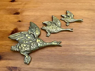 Vintage Brass Flying Ducks 3 Graduating Wall Plaques • £29.99