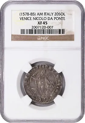 Italy  Venice  1578-85  20 Soldi Silver Coin Circulated Ngc Certified Xf45 • $295