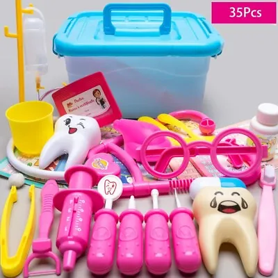 35PCS Kids Doctors Set Nurse Dentist Kit Dress Up Costumes Pretend Play Toys NEW • £14.99