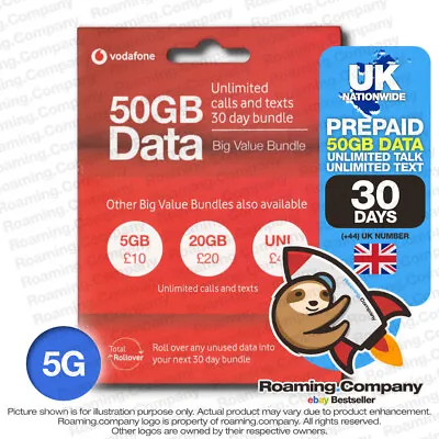 🚀 UK 30DAY UNLIMITED CALL TEXT 50GB DATA 5G Prepaid Travel SIM Roam Hotspot EU • $49.99