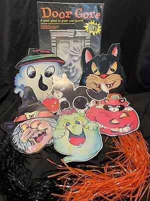 Vintage Die Cut Halloween Cardboard Decoration 7 Piece Lot Witch Cat Pumpkin • $24.99