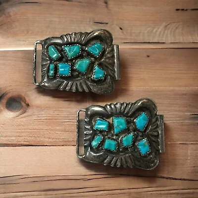Vintage Navajo Sterling Silver Turquoise Watch Tips Mens Signed G&L Leekity • $150
