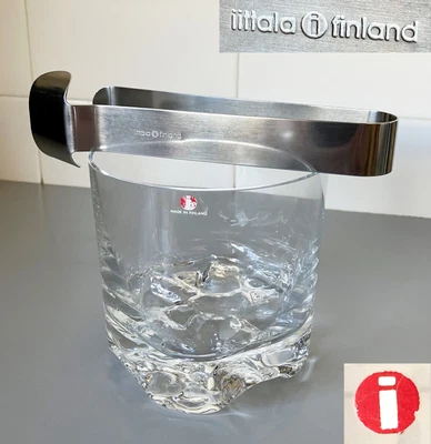 $50 • Buy Vintage 70's IITTALA Finland GAISSA CRYSTAL ICE BUCKET  & AARNE TONGS - Wirkkala
