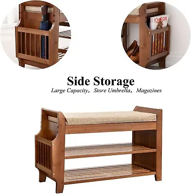 $155 • Buy 3 Tier Shoe Rack Stand Bench Bamboo Wood Storage Shelf Home Hallway Space Saving