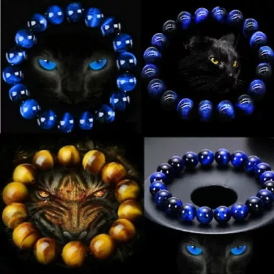 6/8/10mm Natural Stone Blue Tiger Eye Malachite Beads Bracelet Men Women Jewelry • $2.21