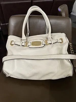 MICHAEL KORS Purse Large Cream/ Beige Pebbled Leather Hamilton Satchel Tote Bag • $55