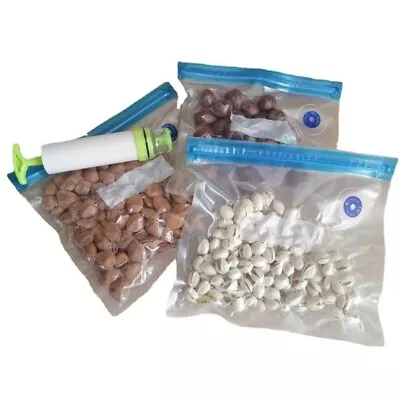 10Pcs Vacuum Bags Reusable Sealer Bag + Hand Pump Sealing Clips Food Storage • $29.76