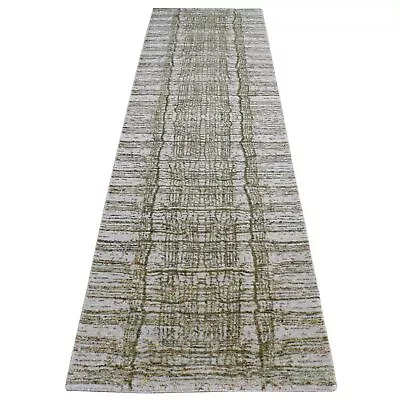 2'6 X9'9  Gray Fine Jacquard Hand Loomed Modern Wool And Silk Runner Rug R87289 • $206.10