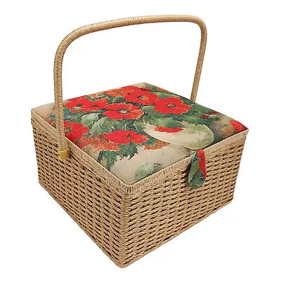 Sewing Basket Extra Large Capacity Sewing Kit Storage Box Dual Layer Vintage • $98.63