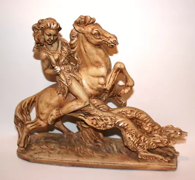 Vintage Santini Art Sculpture Woman On Horse With Hunting Dogs • $29.96