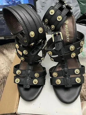 Mulberry Black Leather Stud Shoe Sandal Ankle Strap Size 38 • £55