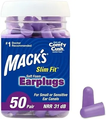 Mack's Slim Fit Soft Foam Earplugs 50 Pair For Small Sensitive Ear Canals • £16.99