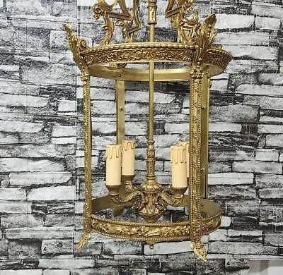 Antique Bronze Ormolu Hall Lantern Pendant Non Working Light Beautiful Piece • £633.29