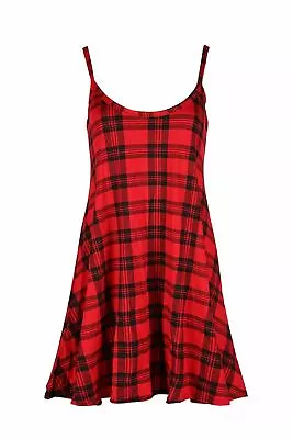 Womens Ladies Camisole Flared Skater Strappy Vest Top Cami Swing Mini Dress 8-26 • £7.99