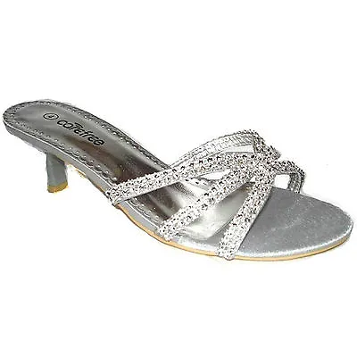 £11.99 • Buy Ladies Women's Diamante Bridal Party Mules Evening Sandals Low Heel Uk Size F318