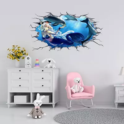 3D Mermaid Peel And Stick Giant Wall Decals Childrens Beedroom Wall Stickers For • $18.61