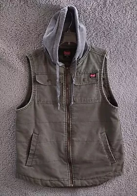 Wrangler Workwear Hoodie Vest MENS Medium Green Full Zip Pockets Quilted Cotton • $34.95