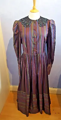 Horrockes VINTAGE Silk Victorian Edwardian Tartan Mutton Puff Sleeve Dress • £70