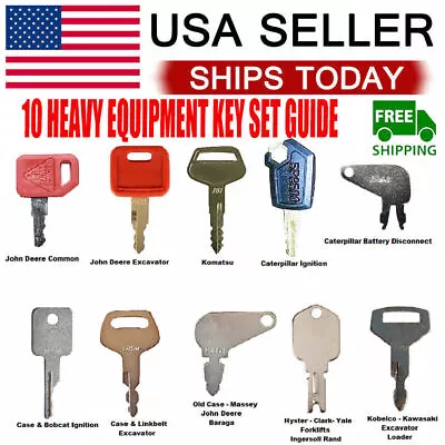 10 Heavy Construction Equipment Ignition Key Set For JD Case Komatsu Caterpillar • $10.78