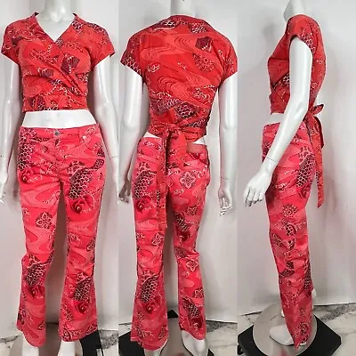 Vtg Moschino Jeans Red Koi Print Top & Pants Set L • $395