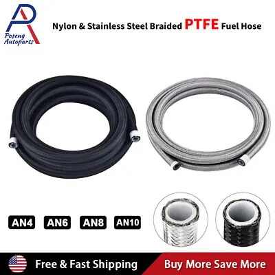 4AN 6AN 8AN 10AN Nylon & Stainless Steel PTFE Braided Fuel Hose Oil Gas Air Line • $17.39