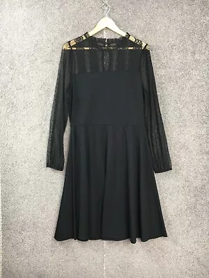 Review Womens Dress 16 Black A Line Midi Long Balloon Sleeve Round Neck Party XL • $105