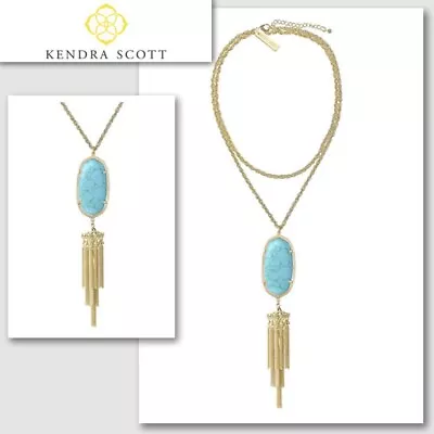 KENDRA SCOTT RAYNE Women Necklace Rain Matrix Turquoise Tassel Pendant Blue Gold • £143.14