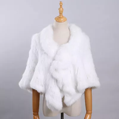 Women's Luxury Genuine Rabbit Fur Knitted Cape Stole Wedding Shawl Wraps Winter • $89.99