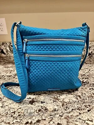 VERA BRADLEY Iconic Triple Zip Hipster Crossbody Microfiber Seashore Blue • $27.95