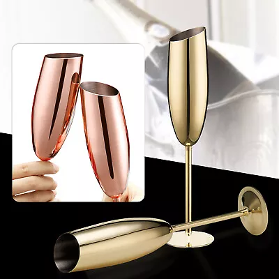 Stainless Steel Wine CHAMPAGNE GLASSES 200ml Unbreakable Flute Metal Cups 2 PCS • $40.33