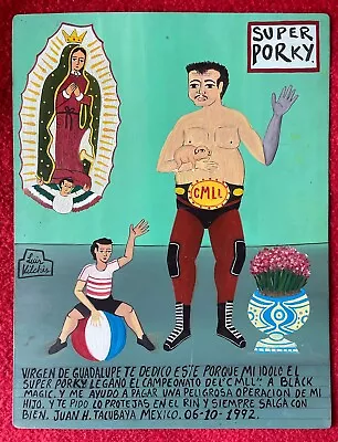 Mexico Master Luis Vilchis Luchadore Wrestler Super Porky Retablo Ex Voto • $150