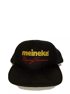 Vintage Meineke Racing Team Black Snapback Trucker Hat Embroidered • $17.49