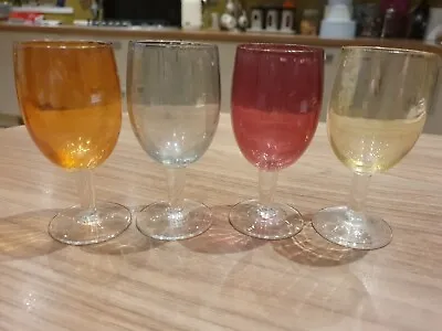Set Of 4 Vintage Coloured Sherry Shot Stemmed Glasses • £4