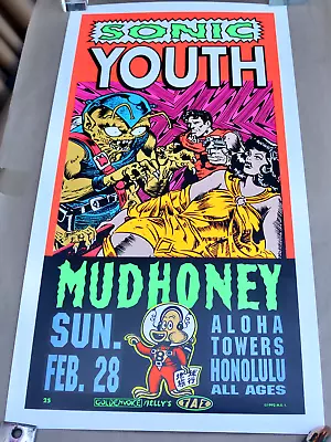 TAZ Sonic Youth Mudhoney 2/28 Hawaii Honolulu Concert Poster 17x22  1992 • $75