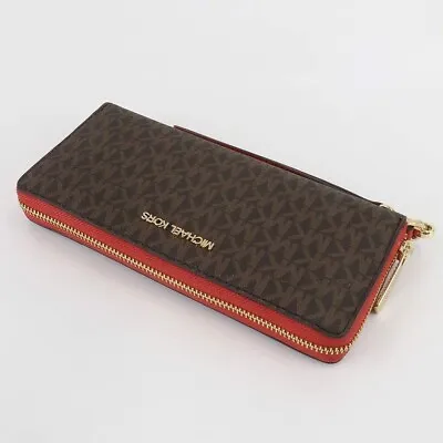 Michael Kors Jet Set Large Continental Wallet Brown Red 35F8GTVT3 Wristlet FS • $79.98