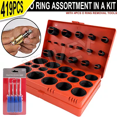 419 Pcs Rubber O Ring Assortment Kit W/ 4pcs Metric Oring Hook & Pick Set Tools • $29.89