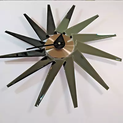 STARBURST CLOCK Mid Century Modern Smoked Glass Mirrored-Look 19  Great Gift • $59.96