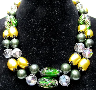 VENDOME Gorgeous Green Glass Beaded Vintage Necklace • $69.99